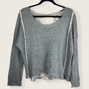 Free People Distressed Open Crotchet Back Sweater